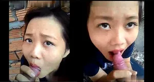 Nhân tình bú củ khoải ở vườn sau nhà
