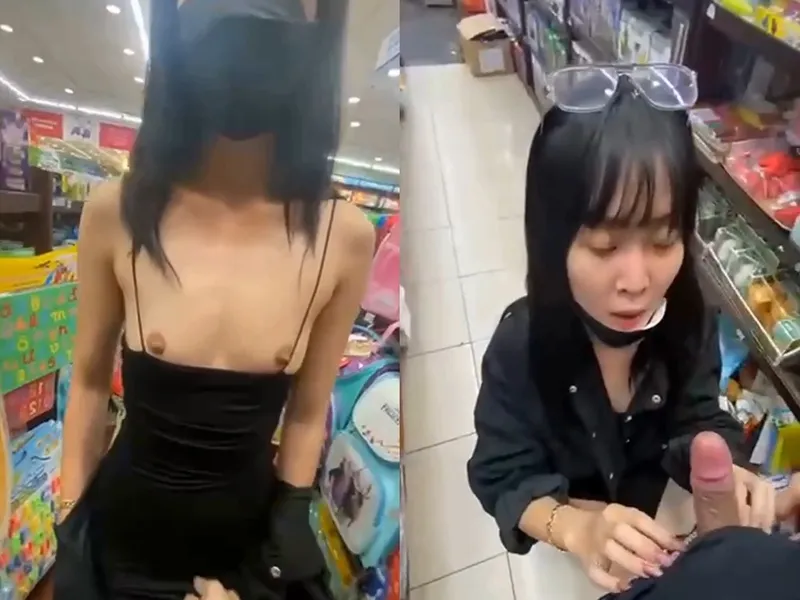 Đi nhà sách em mặc mỗi cái quần lót còn đòi anh bú cu p1